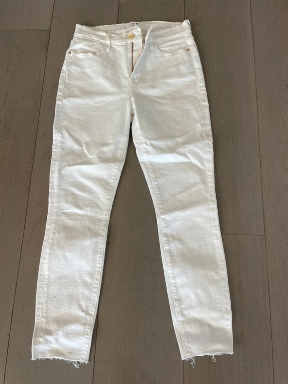 FRAME Le High Skinny Jeans White Raw Frayed Hem Denim Size 28